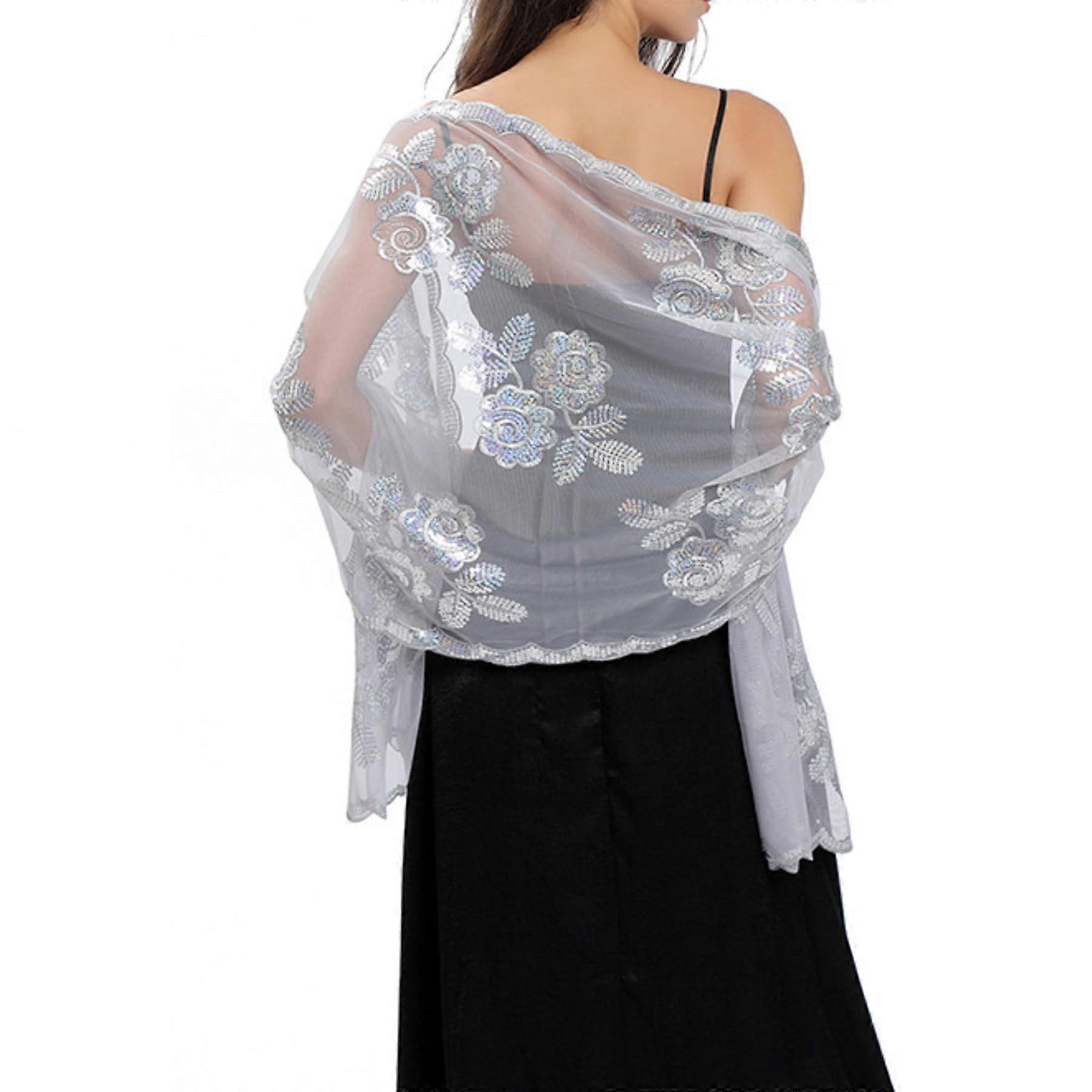 Women's Classic Sequin Shawls and Wraps Sheer Sparking Scarf Pashmina for Wedding Bridesmaid Party