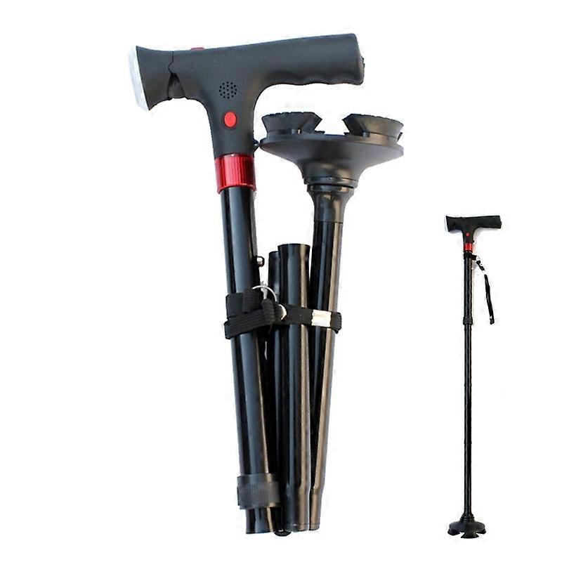 806 Elderly Folding Walking Stick Height Adjustable Aluminium Alloy Anti-Slip Stick with LED Light