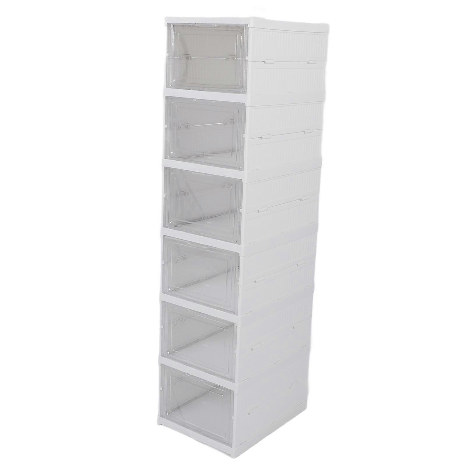 Shoe Storage Box Collapsible Clear Plastic Stackable Shoe Organizer for Closet Space Saving Foldable Shoe Rack Sneaker Container Bin Holder 6 Layers 