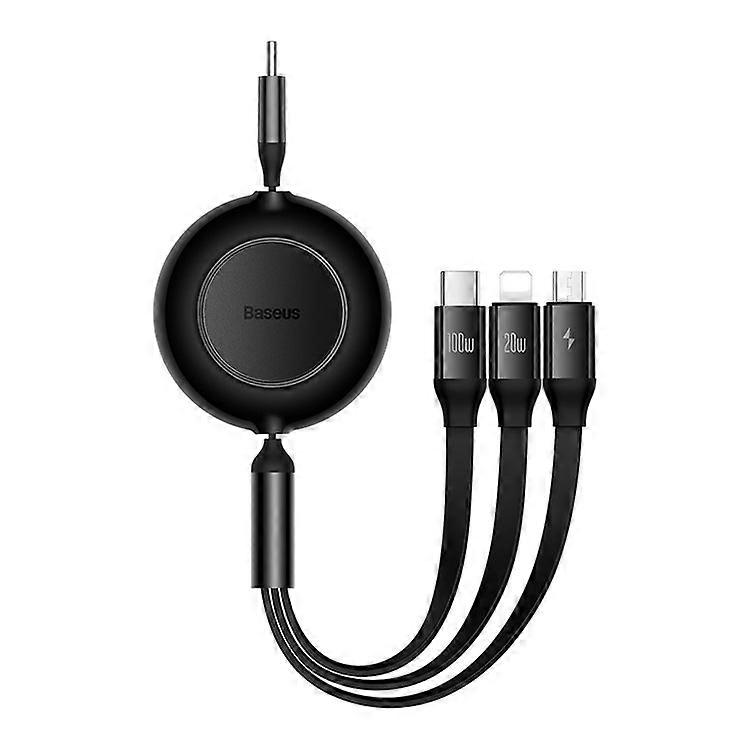 BASEUS Bright Mirror 2 Series Retractable Type-C to M+L+C 100W Fast Charging Cable, 1.1m