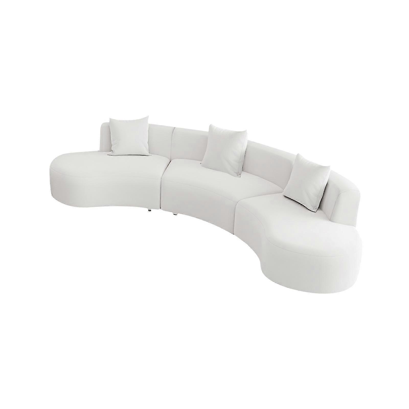 Curved Reception Sofa Couch Made of Solid Wood with Accent Design, Durable PU Leather in Beige Color, Dimensions 240x90x75cm
