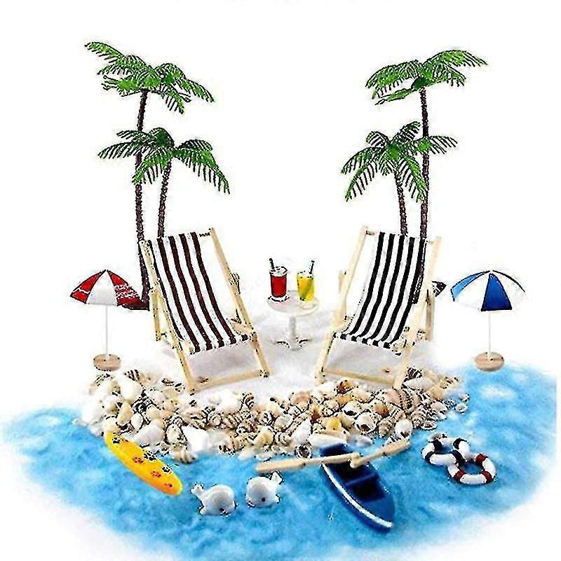 18 قطعة 1:12 دمية مصغرة اكسسوارات الشاطئ مع كرسي سطح السفينة ، مظلة ، قارب ، قذيفة لمجموعات DIY ديكور صغير