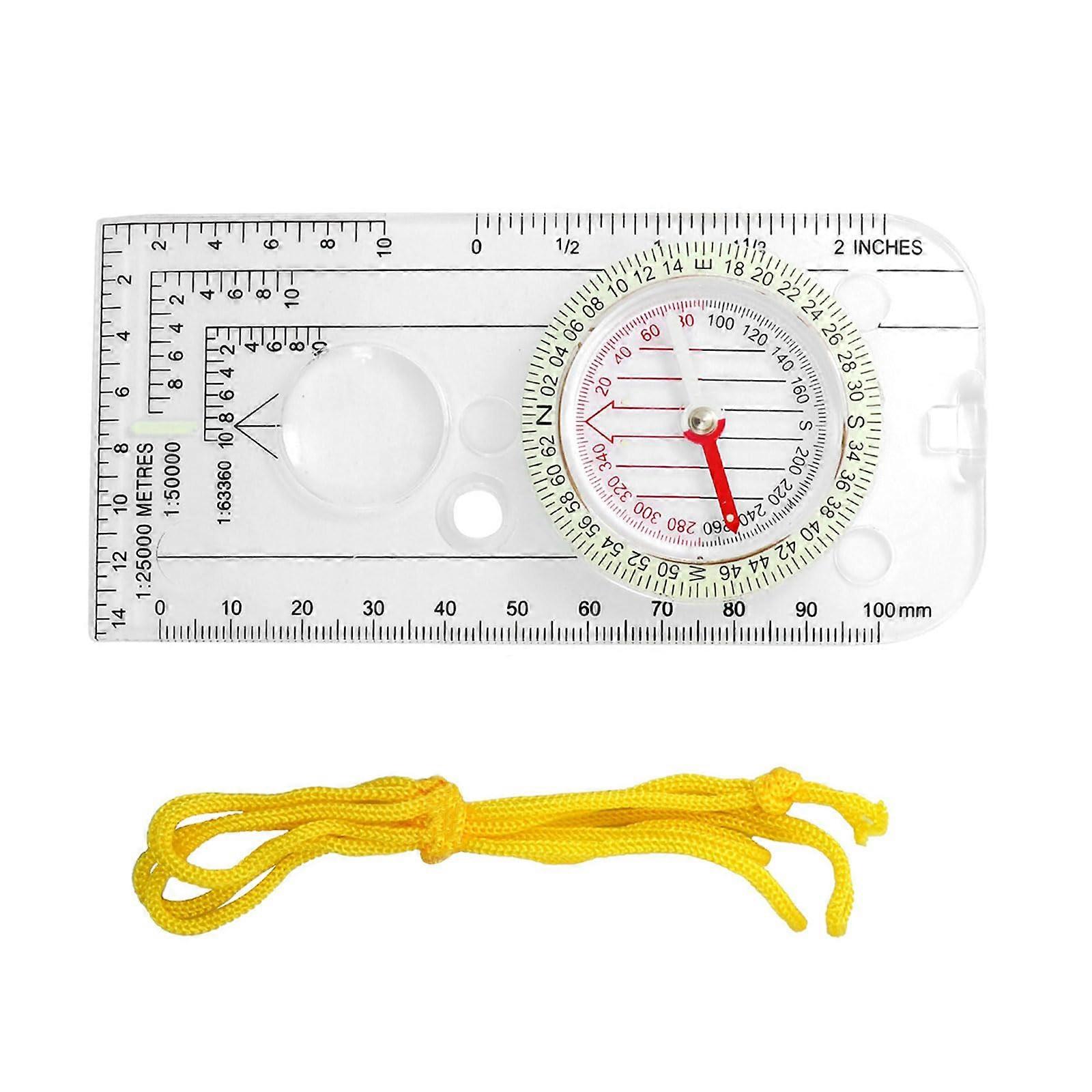 Compasses, map scale, ruler, navigation magnifier, tool, outdoor equipment, magnifier for hiking, camping, with lanyard Ref: 2245