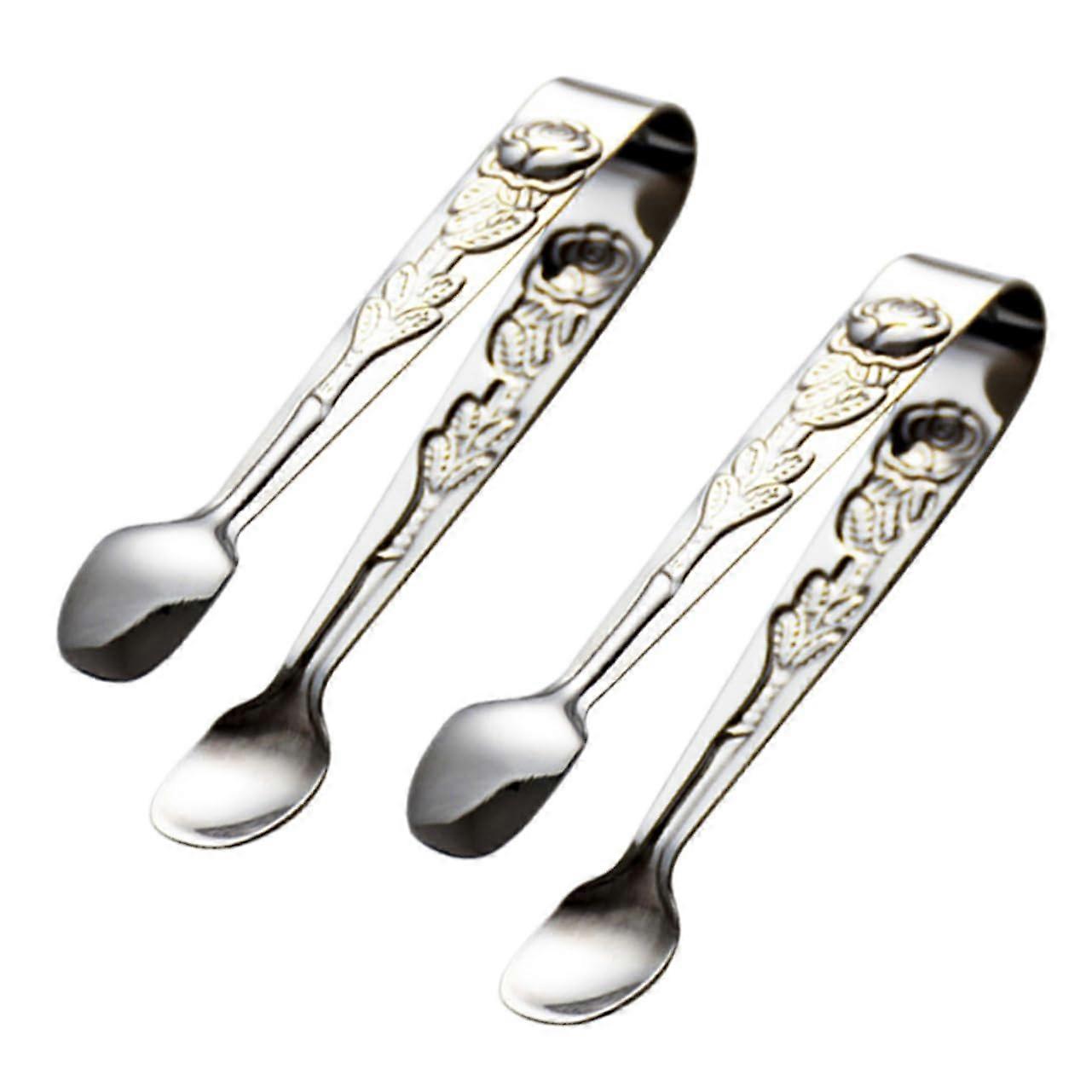 Sugar Cube Holder Clamp Made of Stainless Steel Rose Pattern Mini Serving Tongs Easy to Grip for Daily Use Silver 10.5x1.7x3cm