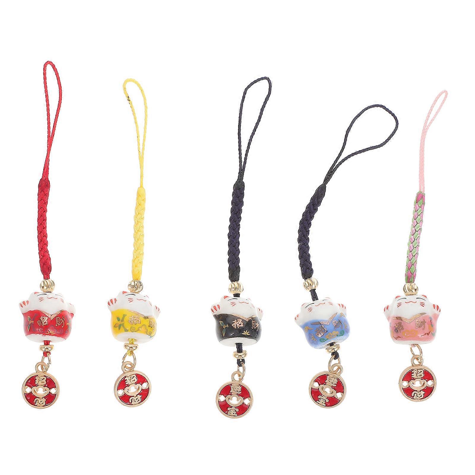 Cat Phone Accessory Charm Rope Material Keychains Blessing Symbol 5Pcs
