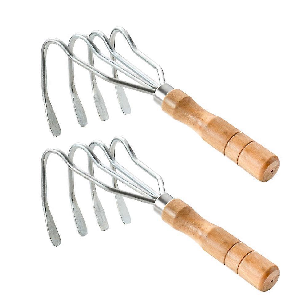 Gardening Hand Tool Clam Digger Seafood Harvesting Digging Oyster Shells Wood Four-Pronged 2Pcs
