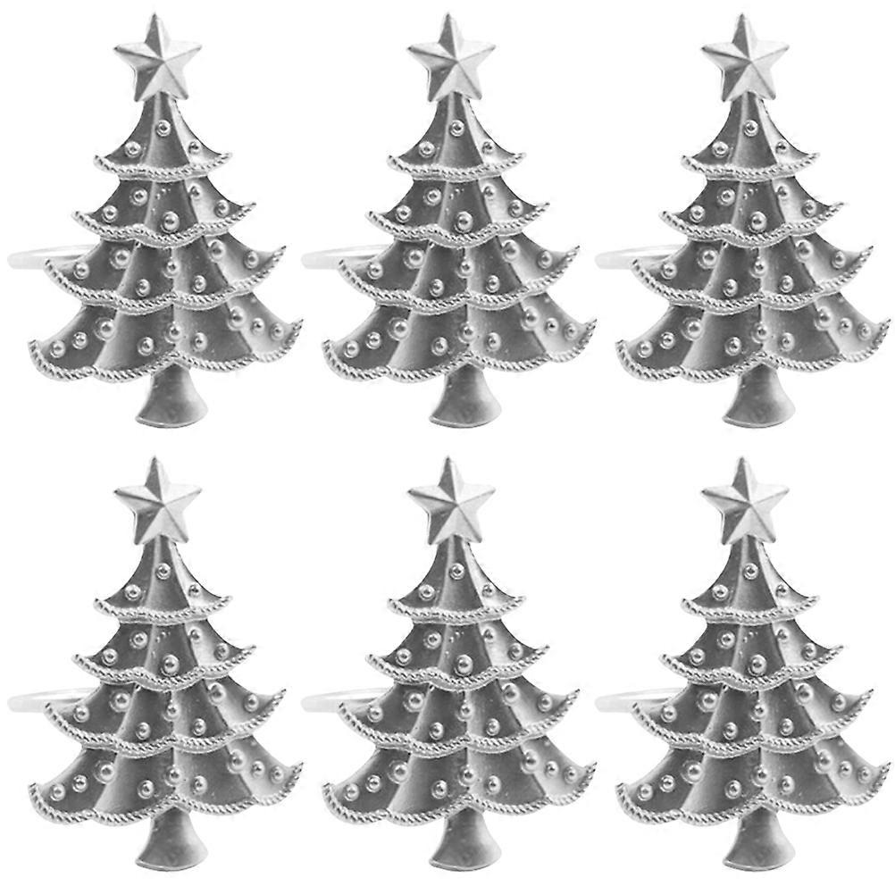 Decorative Napkin Rings Christmas Tree Pattern Metal Family Gathering Tableware Decor Silver 6.8x5cm 6Pcs