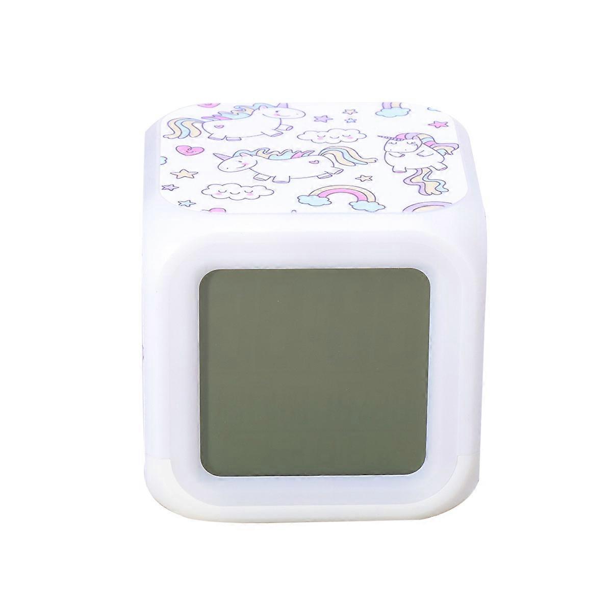 Led Electronic Alarm Clock White for Family Members Bedroom 8x8x8cm Color Changing 1Pcs
