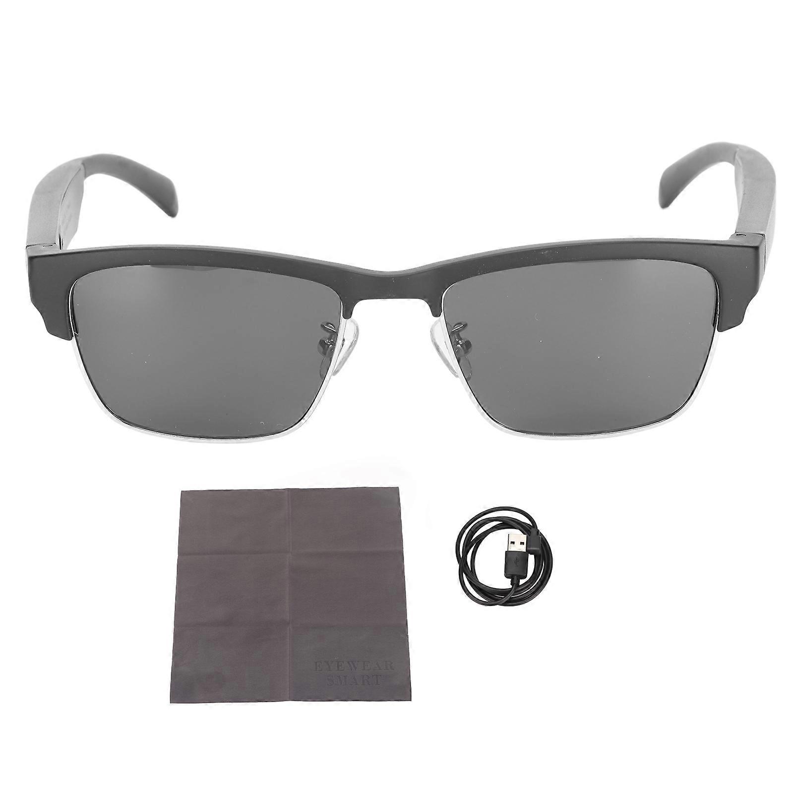 Bluetooth Sunglasses Polarized Lens Waterproof Open-Ear Headphones for Driving Running Silver Frame