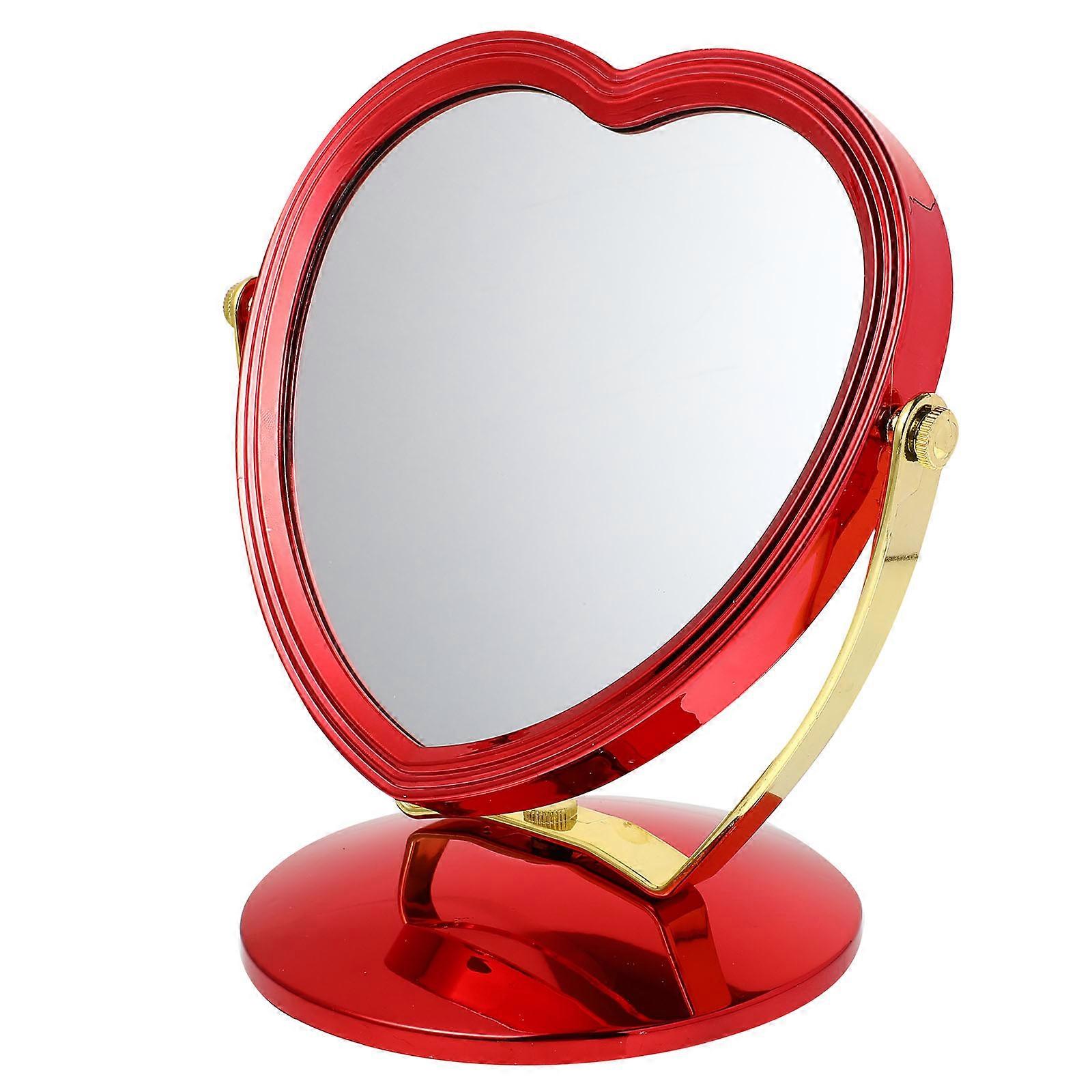 Mirror For Dressing Table Traditional Style Home Use Red 21x17.5cm Double-Sided Rotating 1Pcs