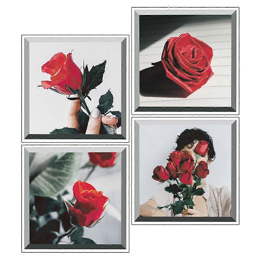 Wall Decals Removable Rose Flower DIY for Dorm 4Pcs