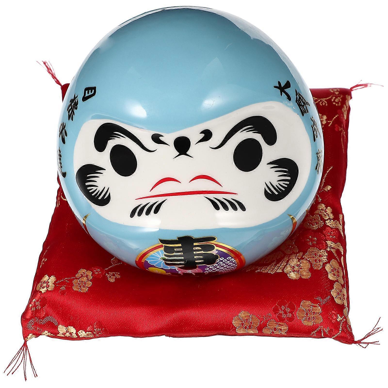 Ceramic Coin Banks Dharma Pattern Piggy Bank Japanese Sushi Shop Decoration Blue 10.8X10.6X9.6CM Coin Storage 1Pack
