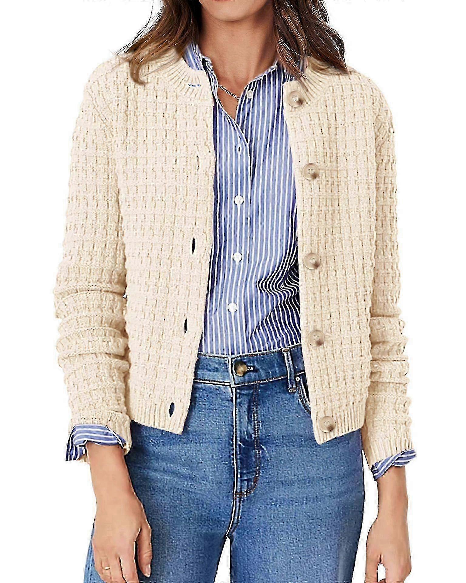 Women's Knit Cardigan Sweaters, Long Sleeve Open Front Button Down Cropped Jackets