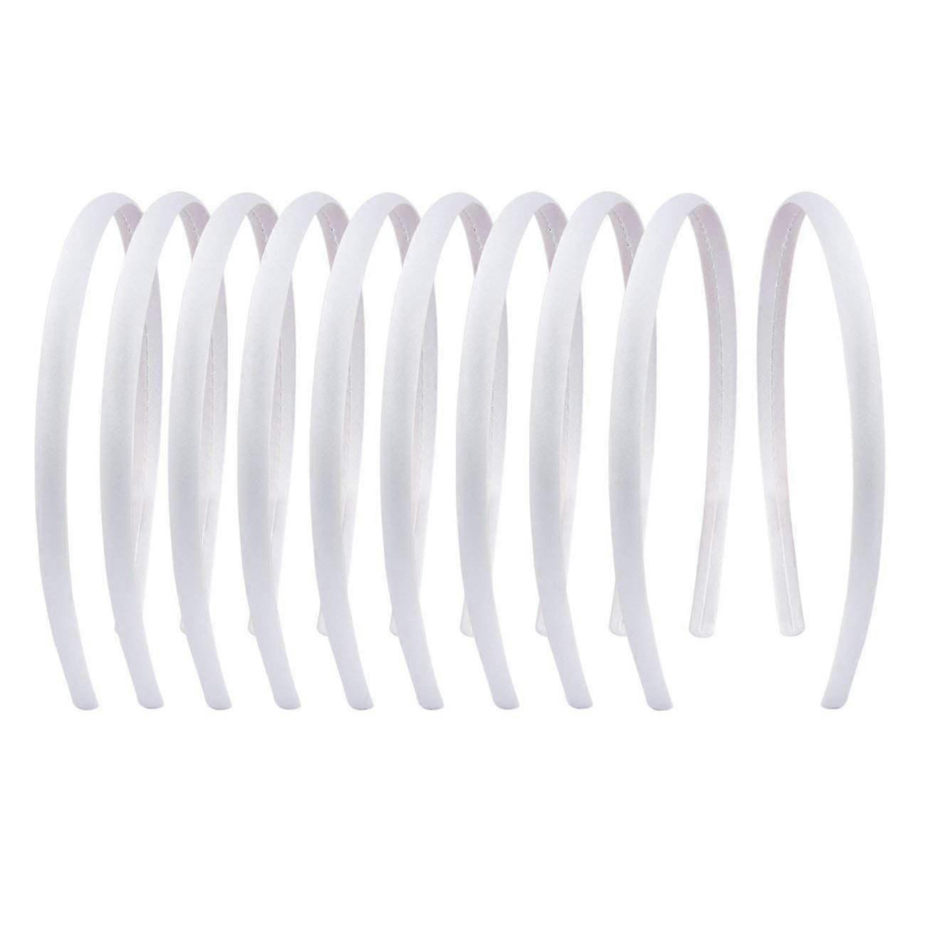20 PCS 1 CM White Plain Satin Headbands Fabric Hard Head Bands Solid Color White