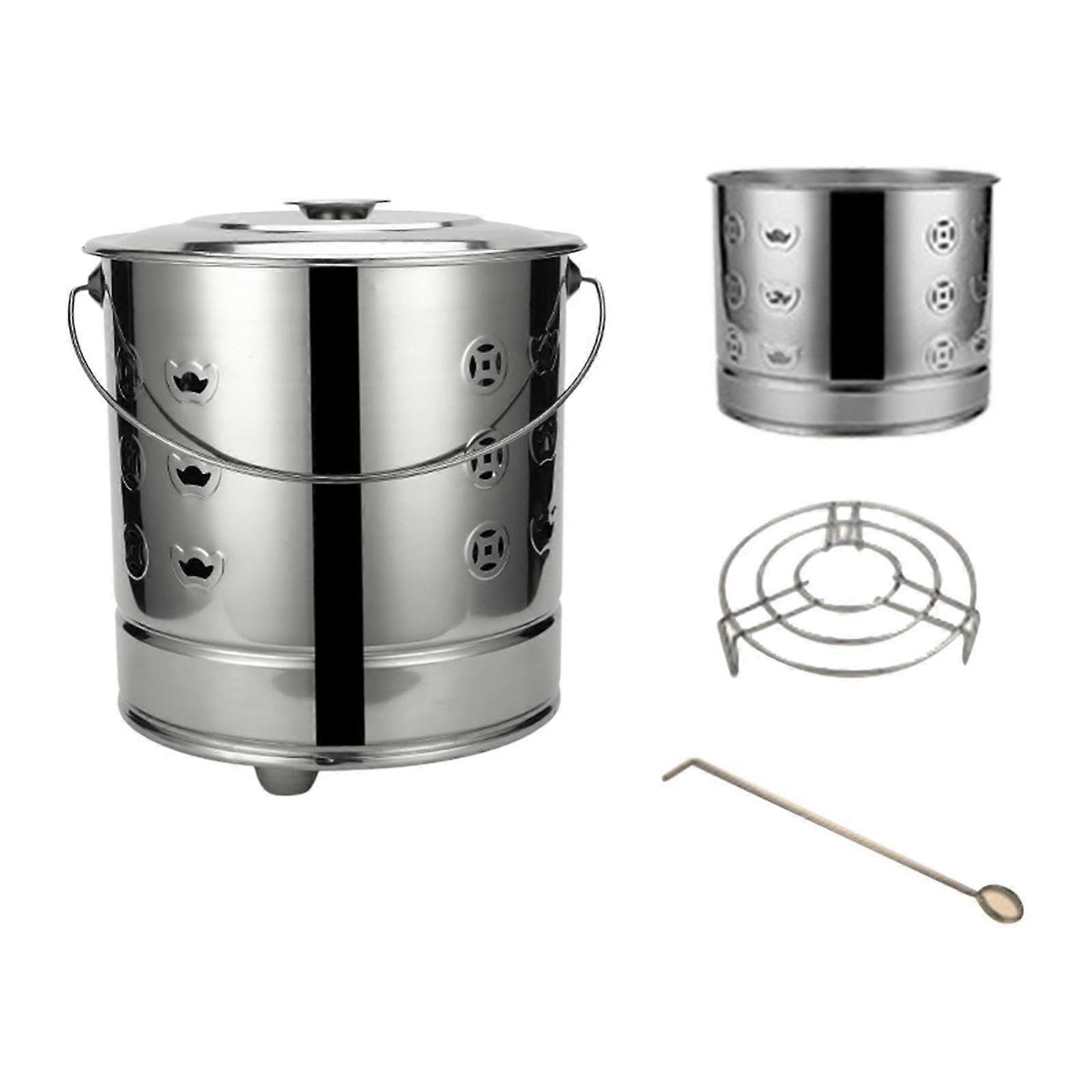 Burning bucket, burning paper barrel with lid and handle, hollow, combustion of fireplace ash bucket for outdoor, M