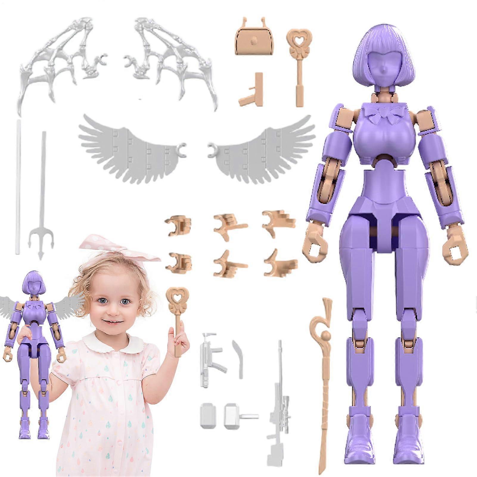 Action Figure Building Blocks - Movable Character Set for Kids, Purple Assembler Kit with Fun Figures for Girls