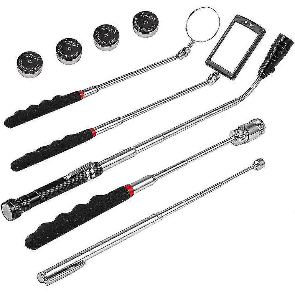 Retractable Magnetic Pickup Kit 360-Degree Rotating Adjustable Inspection Mirrors and Retractable Flexible Flashlights