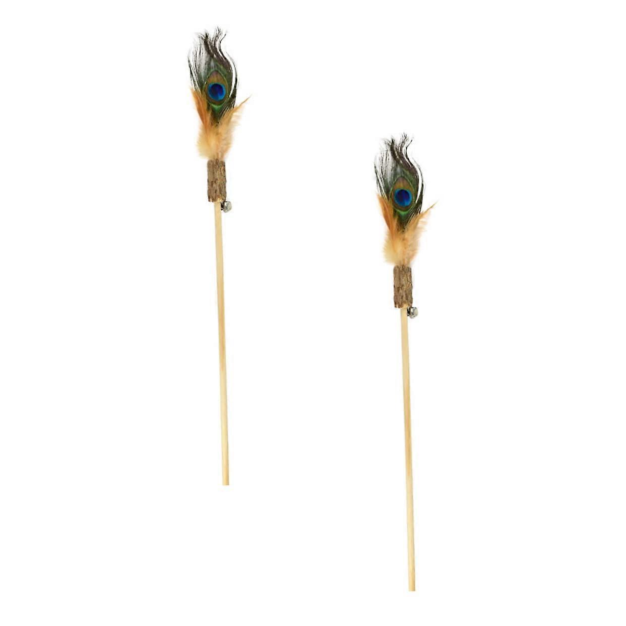 Pack of 6 Cat Teaser Retractable Sticks, Peacock Feather Wand