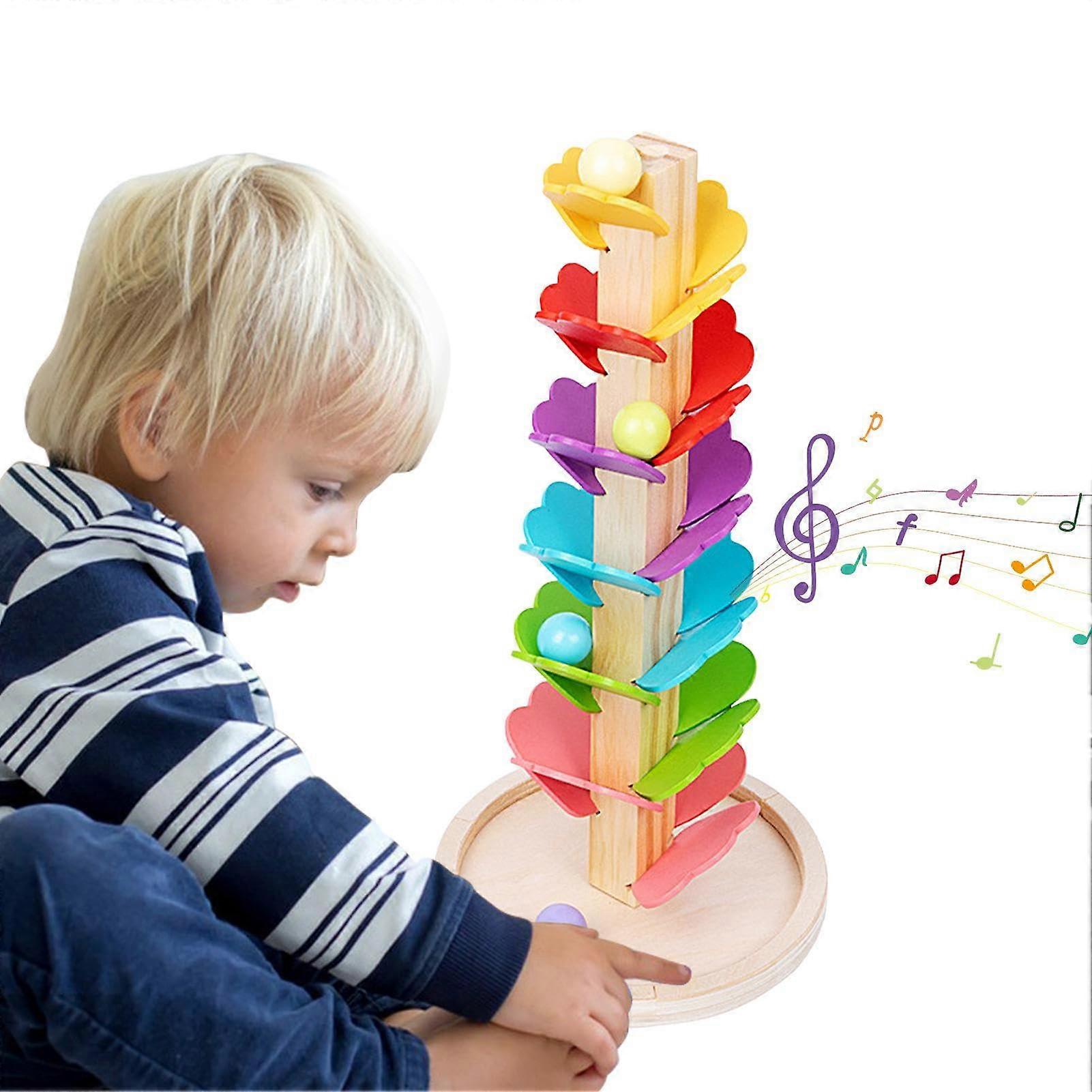 Wooden Music Tree – Handcrafted from Natural Wood Sound Tree Track with Sensory Play Ideal Ball Tower for Early Learning and Fun in the Playroom'
