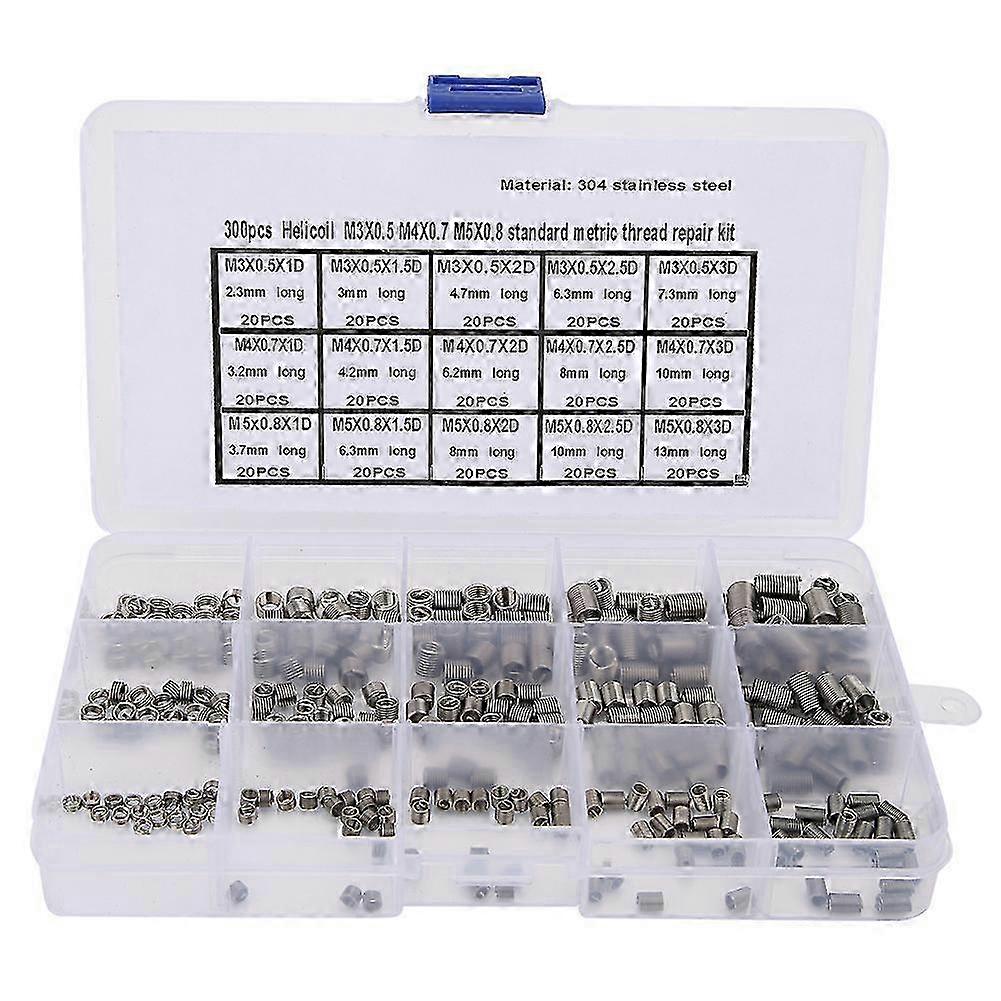 300Pcs Threaded Insert Stainless Steel Thread Repair Tool for M3, M4, M5 Sizes