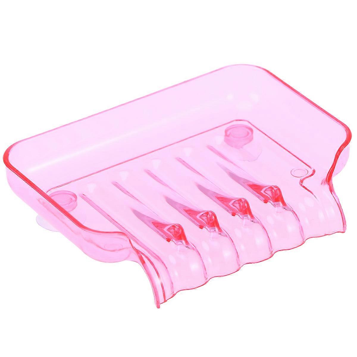 Pink Plastic Soap Storage Box with Two Suckers for Bathroom Use Aerial Design Keeps Items Dry