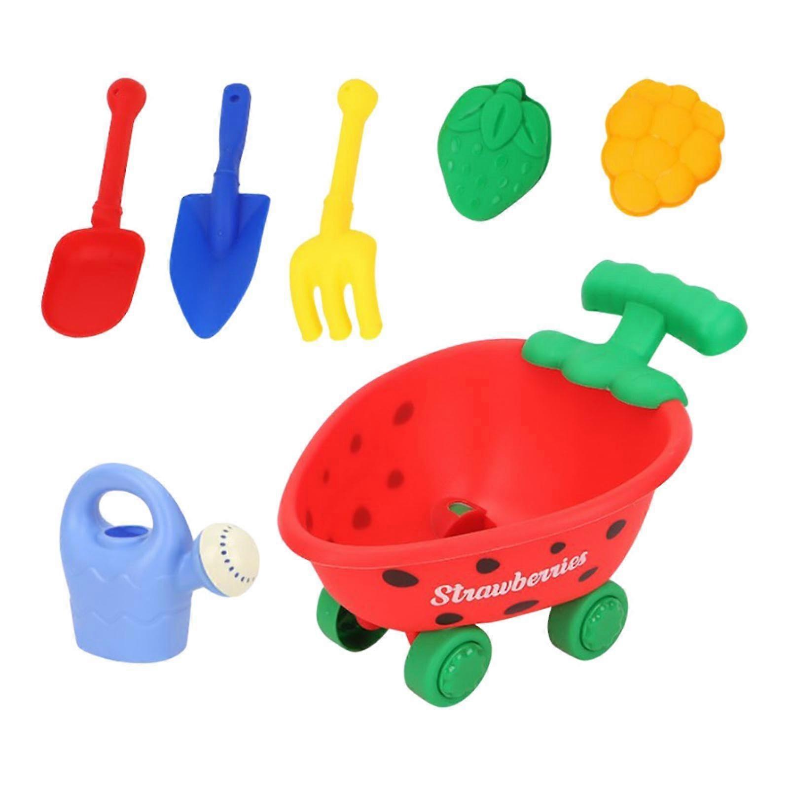 Beach Sand Toys Set For Sandcastle Building And Beach Trolley Car, Ages 3-10, Red