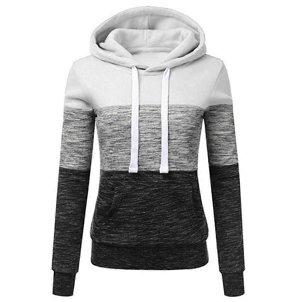 Women's Autumn Slim Patchwork Zip Hooded Jacket White, size: XL