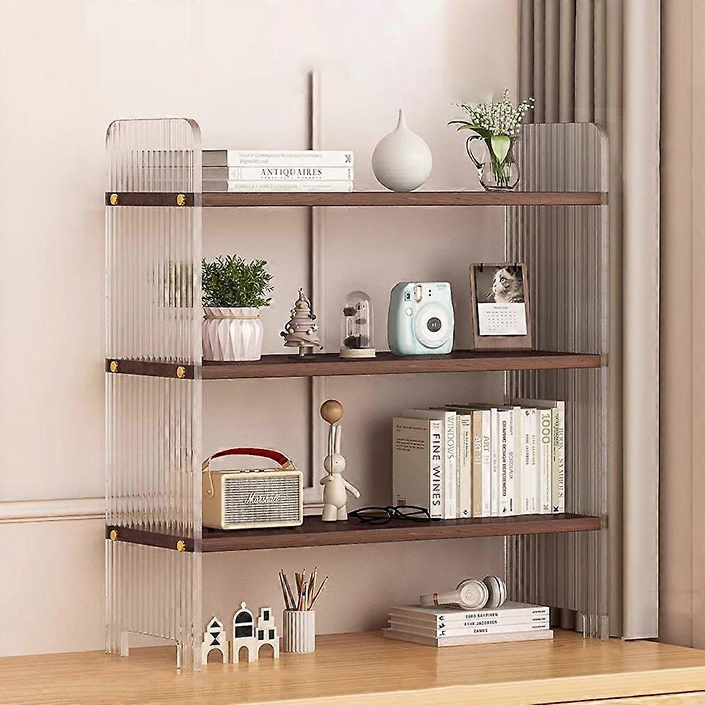 D123 Three Layers Storage Shelf Wave Texture Acrylic+MDF Desktop Organizer for Office Home