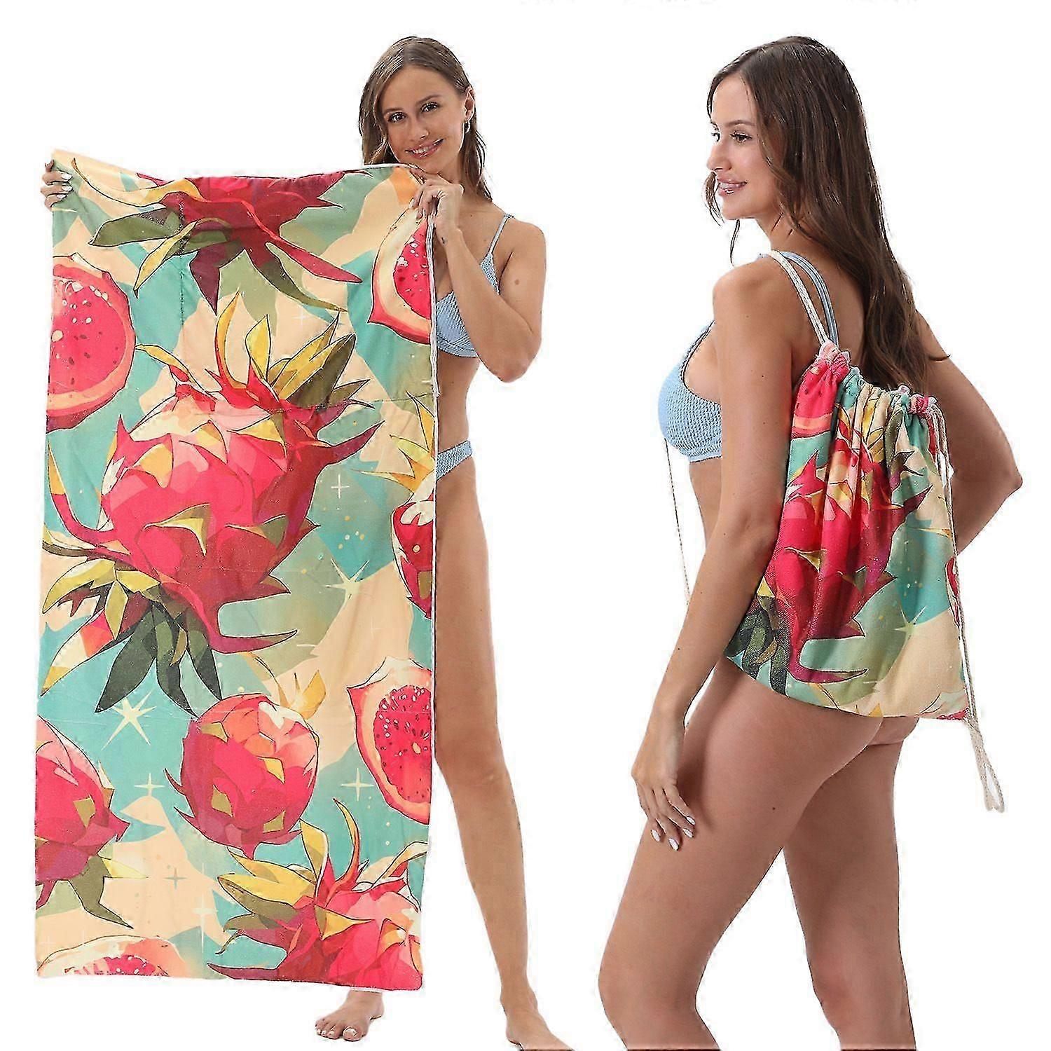 2-in-1 Beach Towel & Foldable Backpack Ultra-Soft Microfiber Print Bath Towel, Compact & Travel-Ready _nq