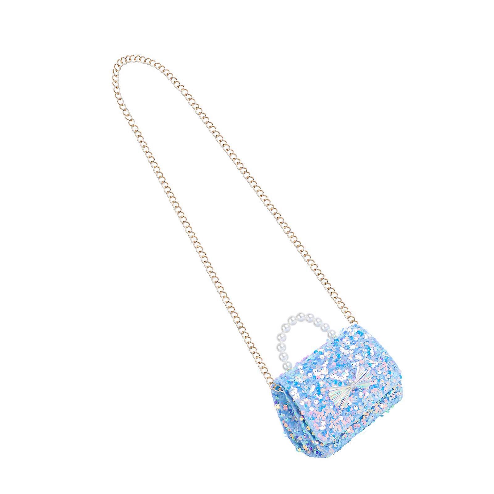 Lake Blue Shining Sequined Crossbody Bag with Pearl Design, Elegant Handbag for Women, Versatile Clutch Style for Parties and Outings