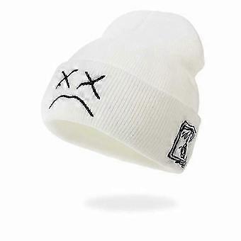 Embroidered Knitted Hat With Sad Face Expression, Funny And Versatile Beanie Hat For Men And Women