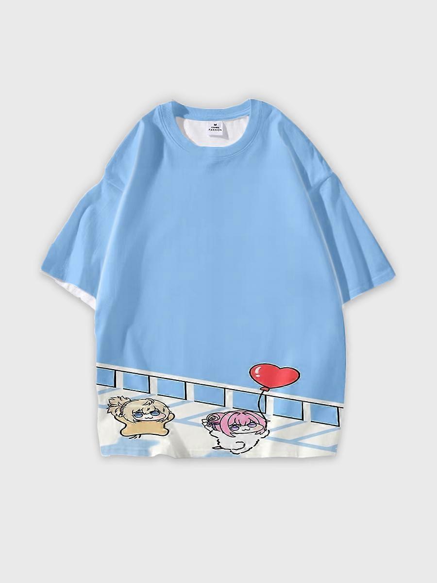 T-shirt girocollo Cartoon Pattern manica corta sciolta C2326