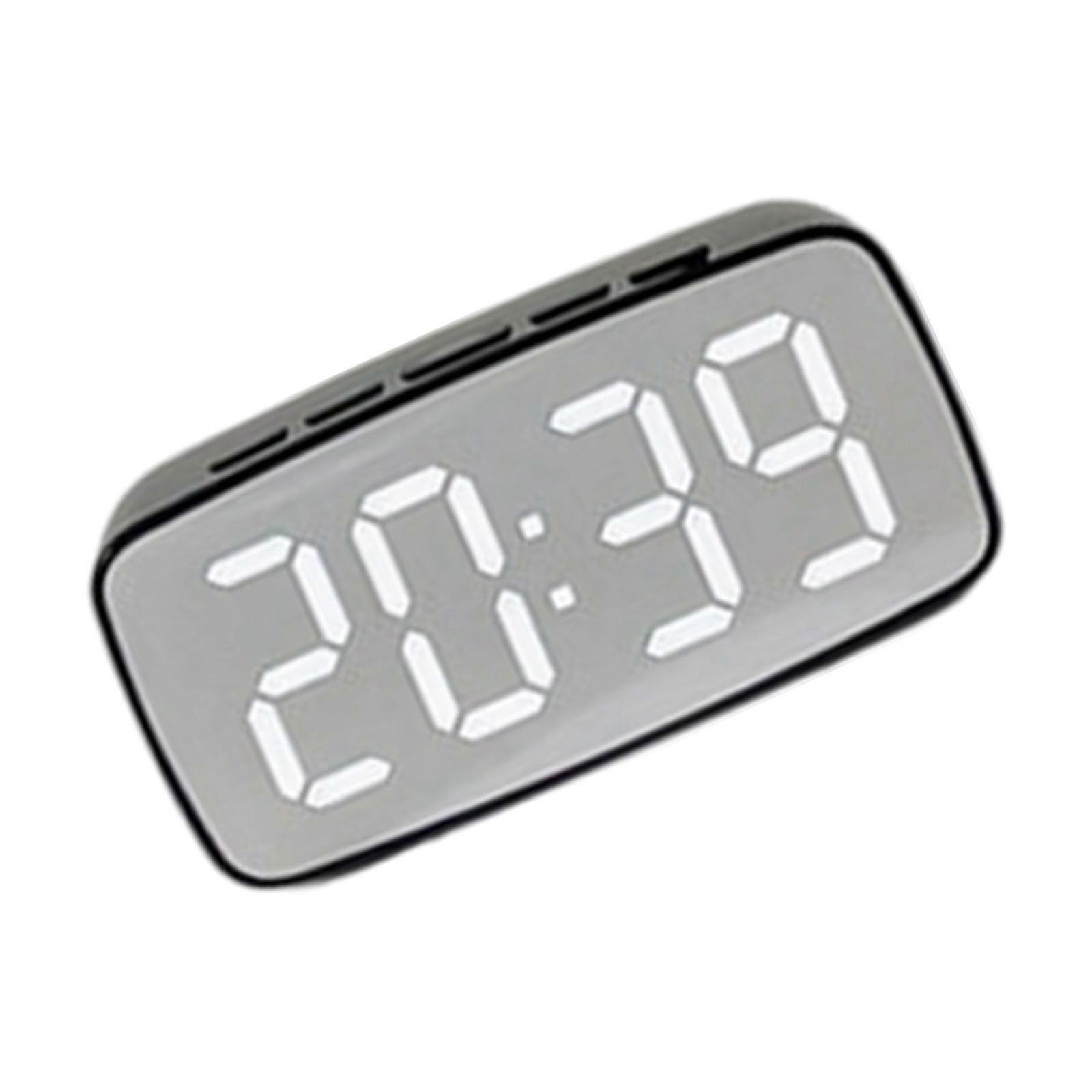 Electronic Mirror Clock With Alarm LED Display Builts In Temperature Monitor Night Modes Quiet Movements Plastic Housing Multicolor