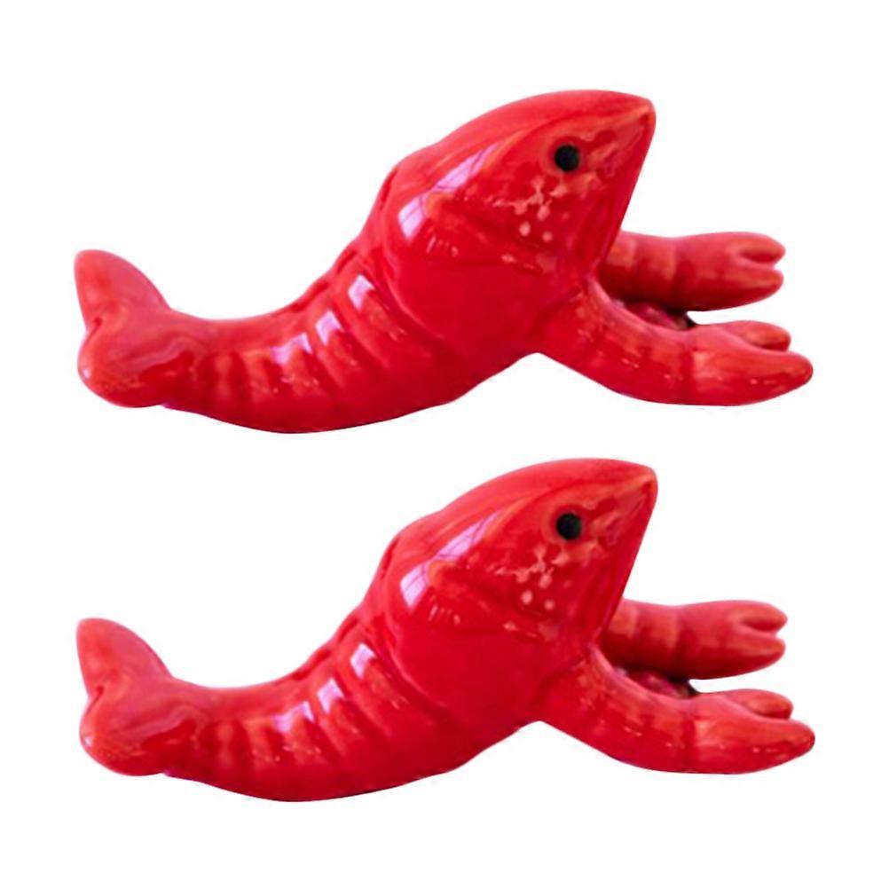 Ceramic Chopsticks Rest 2Pcs Crayfish Shape Tableware Accessory Home Use Red Color Practical Holder