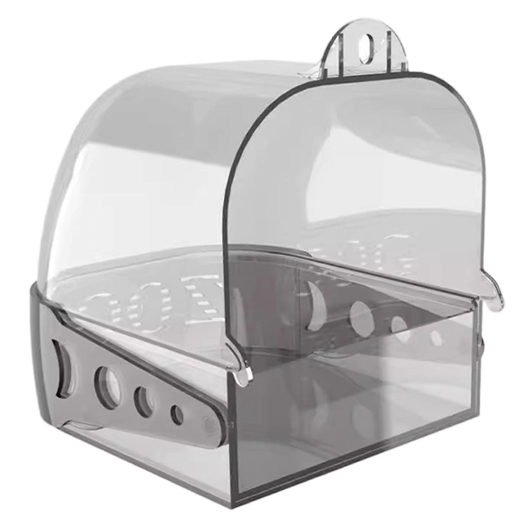 Bird Bath for Cage 6x5x6 Inch Transparent Grey PC with Removable Base and Adjustable Baffle for Small to Medium Birds