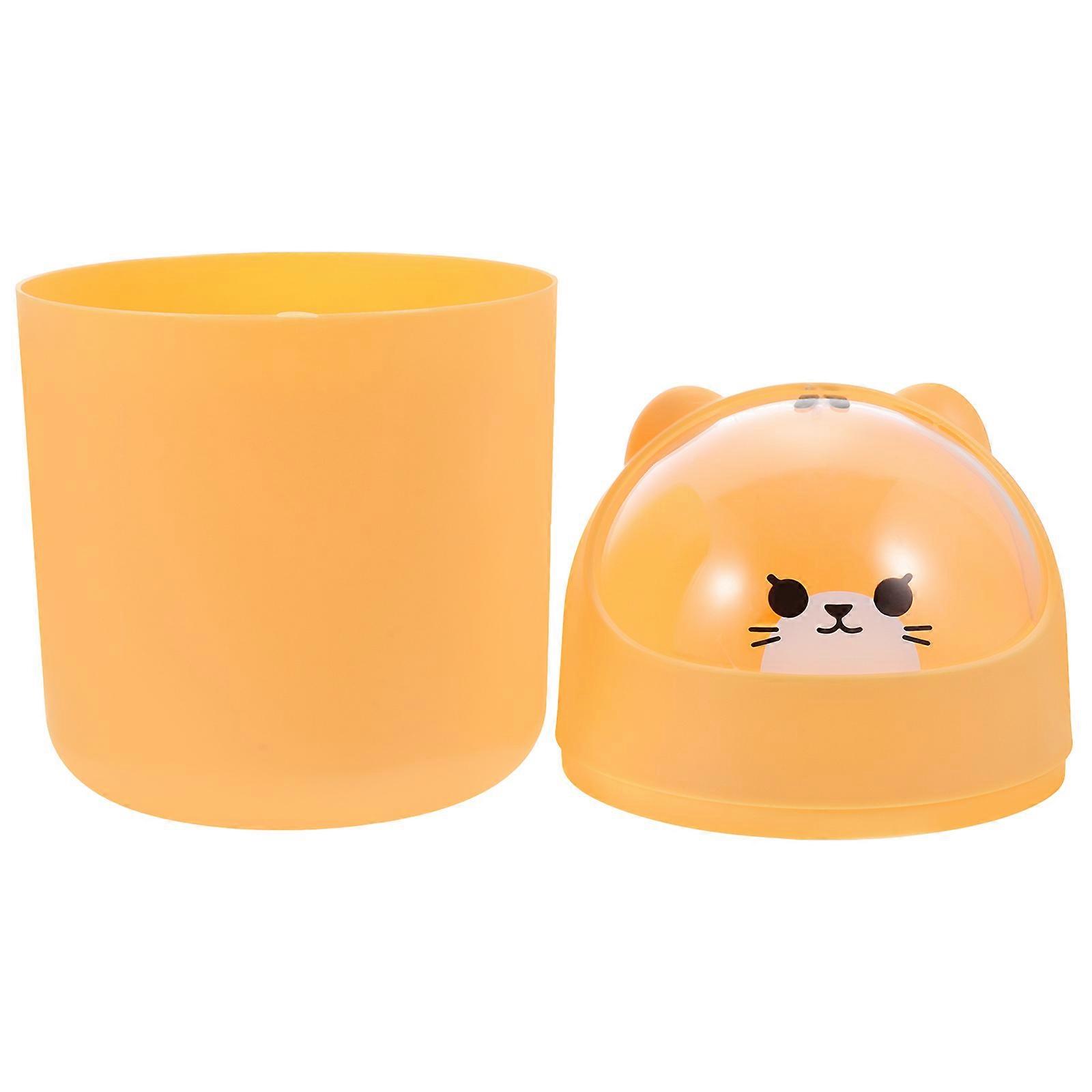 Slim Plastic Trash Can with Lid for Storage Yellow Small Size Fits Anywhere