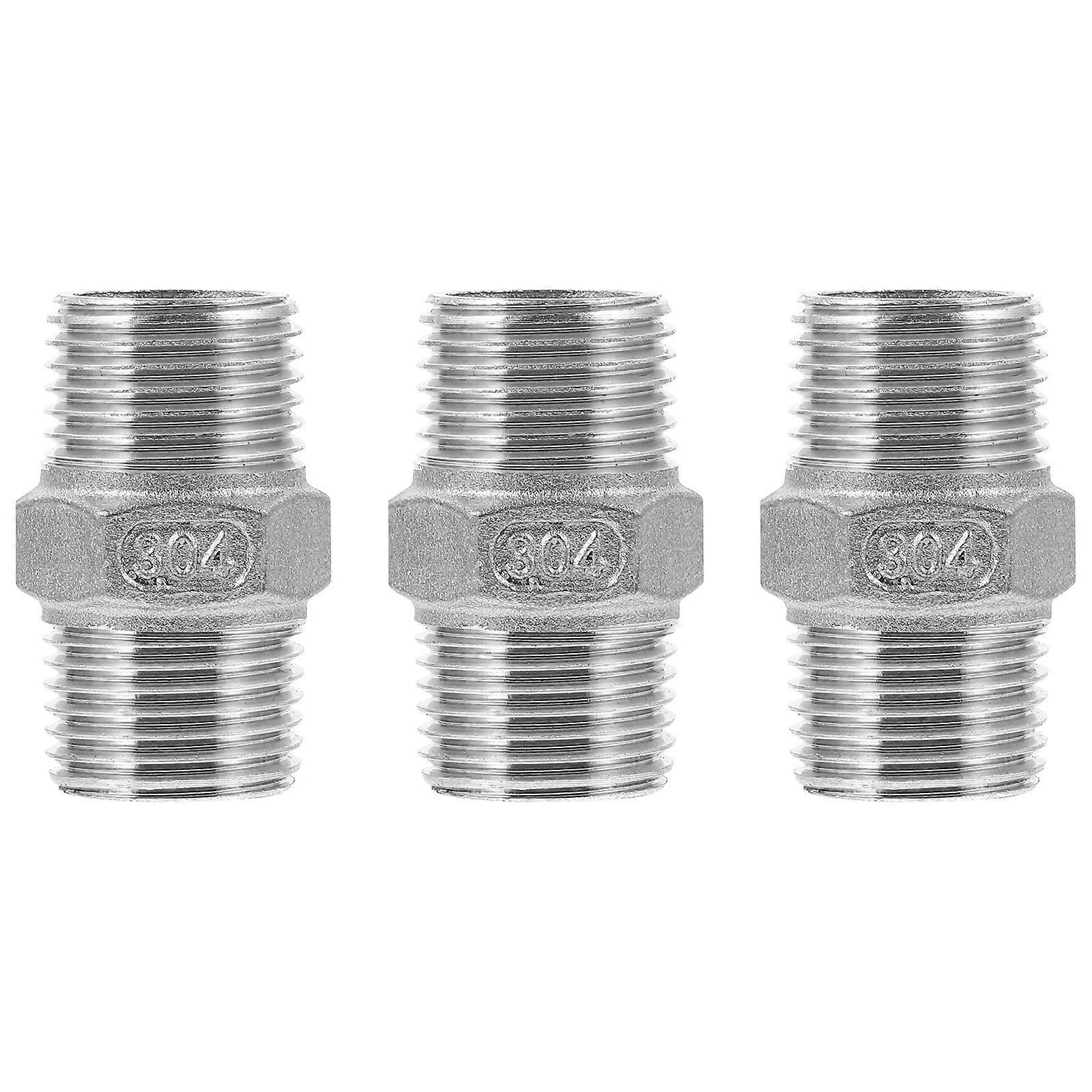 Hose Fittings Adaptor For Water Pipe 3Pcs 1/2 Inch Silver Double External Thread Design Oil and Water Pipe Adapter Engineers