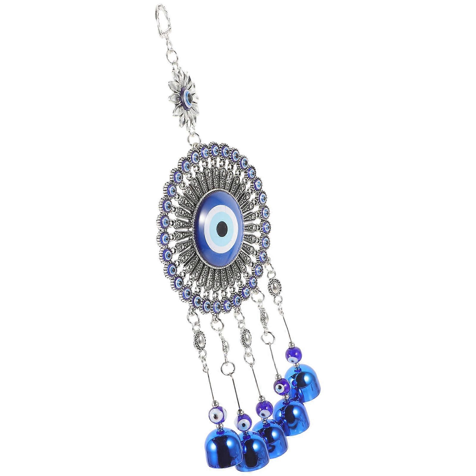 Evil Eye Hanging Ornament with Sunflower and Bell Charm – Non Fading Pendant for Car, Home, and Office Decoration – Unique Wall and Window Hanging