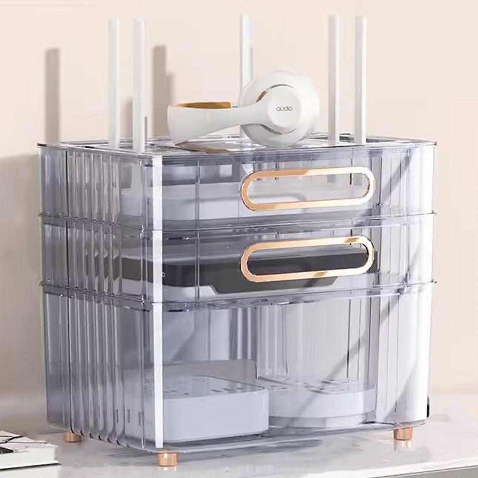 Router storage box, wireless router storage wallmounted box for WLAN router, dustproof desktop organizer shelves (C)