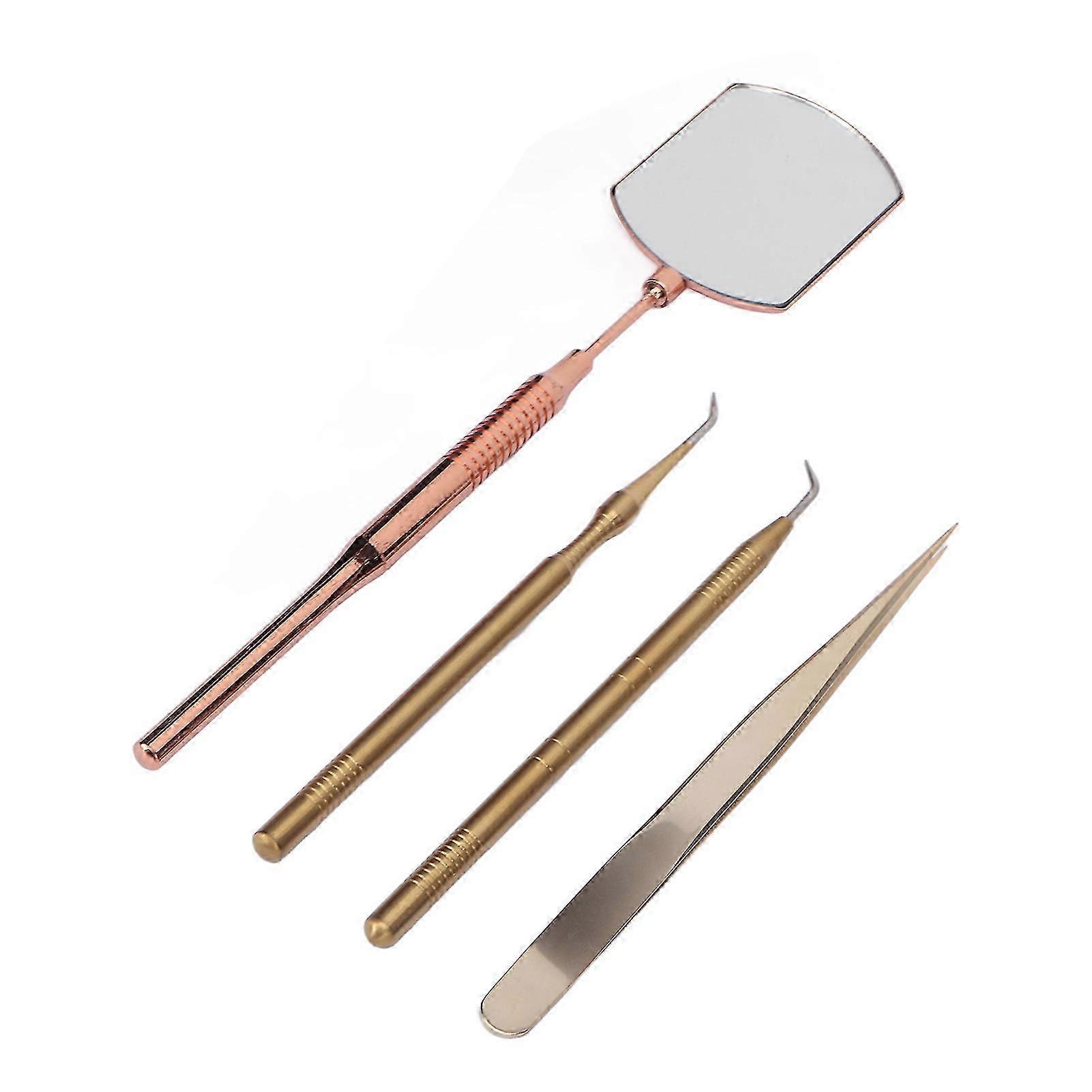 Eyelash Art Tool Kit with Rotatable Inspection Mirror Extension Tweezers and Pickup Sticks in Rose Gold