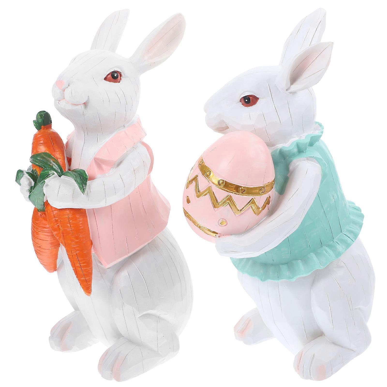 Charming Bunny Statues, Hand-Painted Resin Decor for Living Spaces