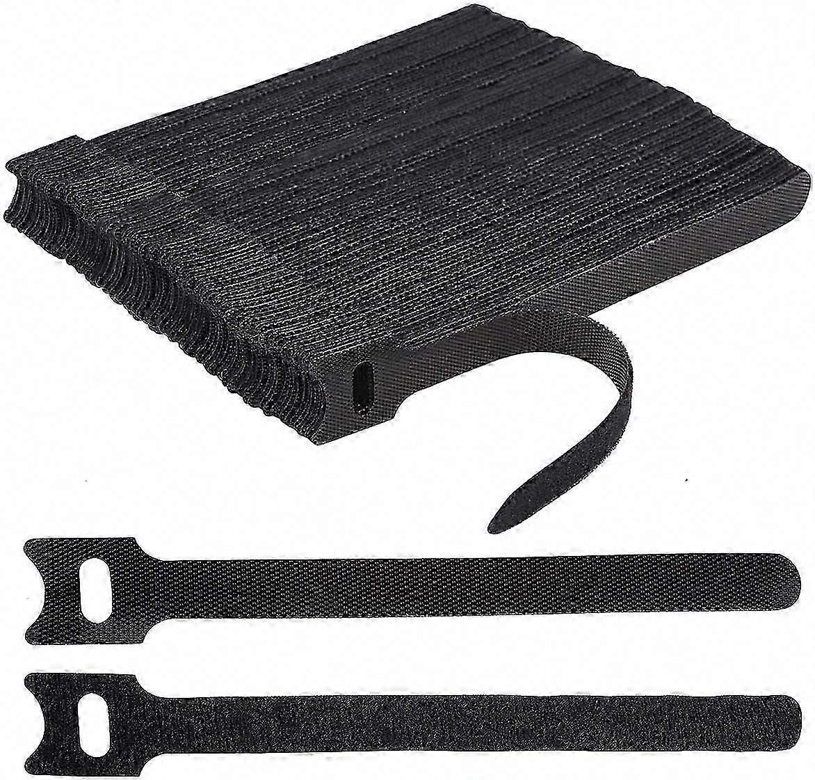 100 x Black Adjustable Reusable Cable Ties Straps, Hook and Loop Cable Straps Cable Ties