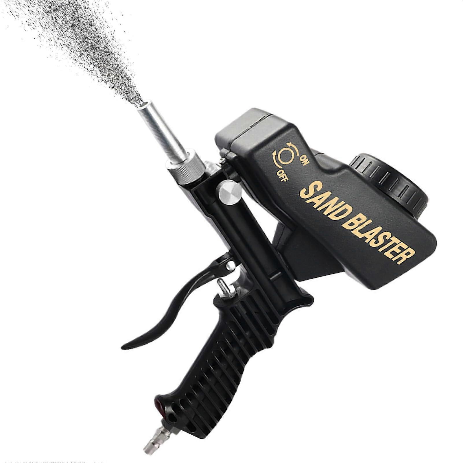 Portable sandblasting gun with air pressure connection for rust removal paint restoration, black