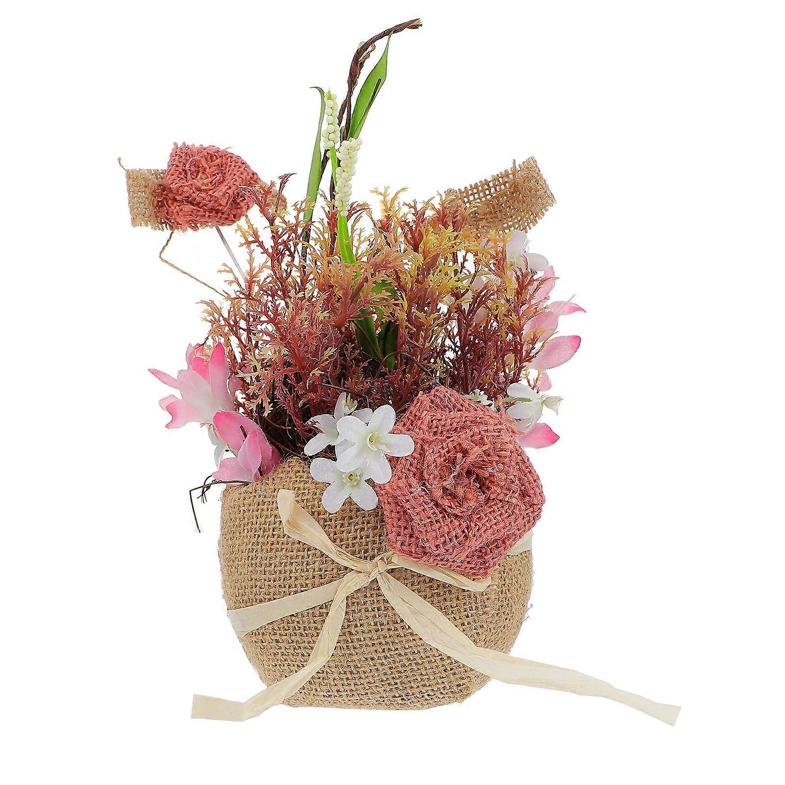 Linen Silk Flower Basket For Coffee Shop And Home Use Decoration 21x10cm 1Pack