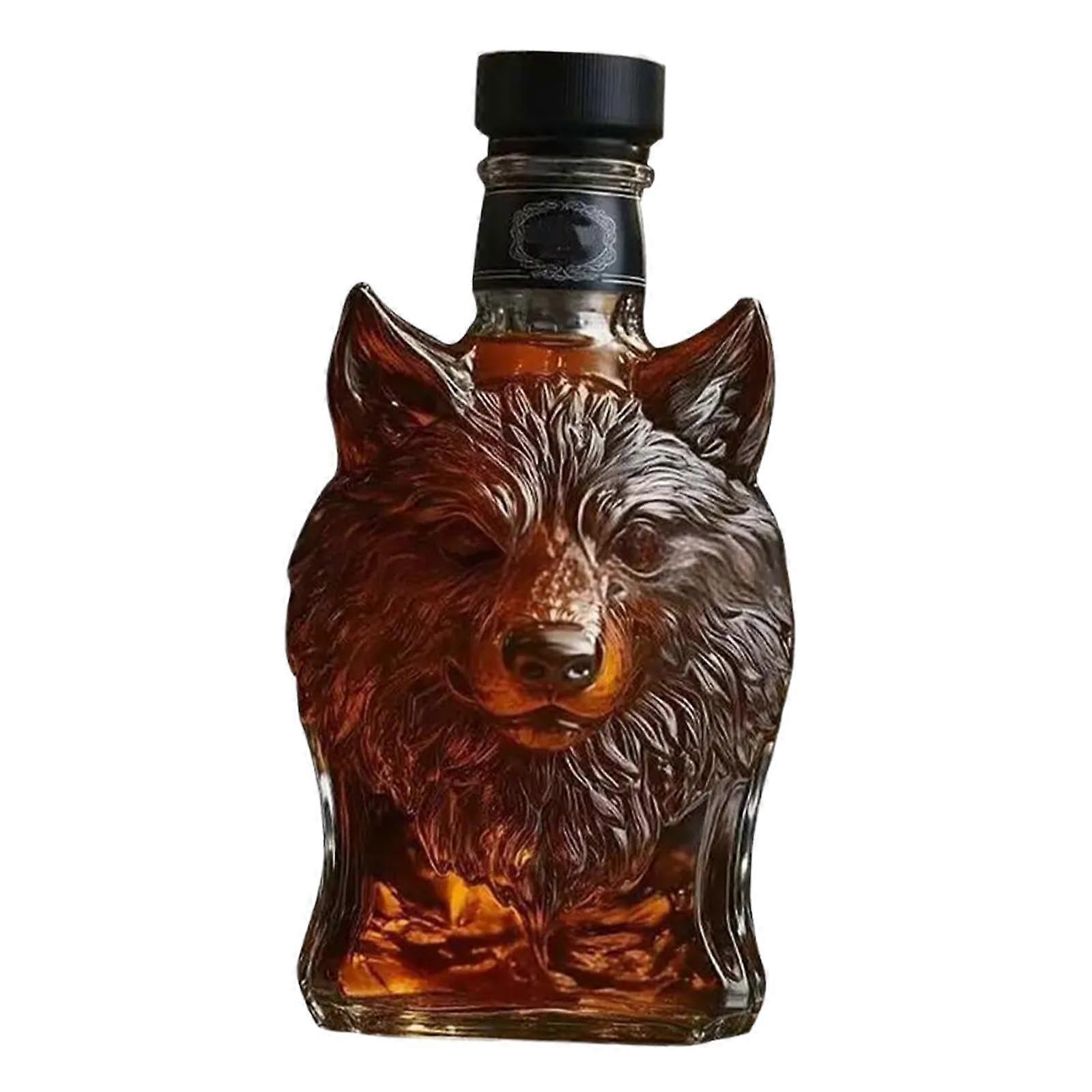 Animal Whiskey Decanter for Men - Unique Transparent Wolf Design Glass Wine Carafe for Bar and Home Use, Creative Gift for Fathers and Husbands
