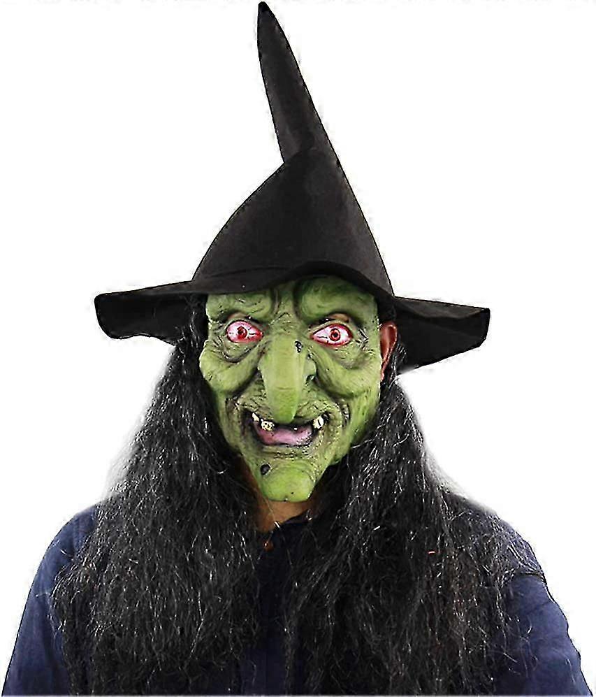 ウィッグ付き魔女マスク、魔女帽子、ハロウィン、怖いマスク、魔女、魔法使い、コスチューム、ヘッドマスク、フルフェイスマスク、ラテックスマスク、ハロウィン