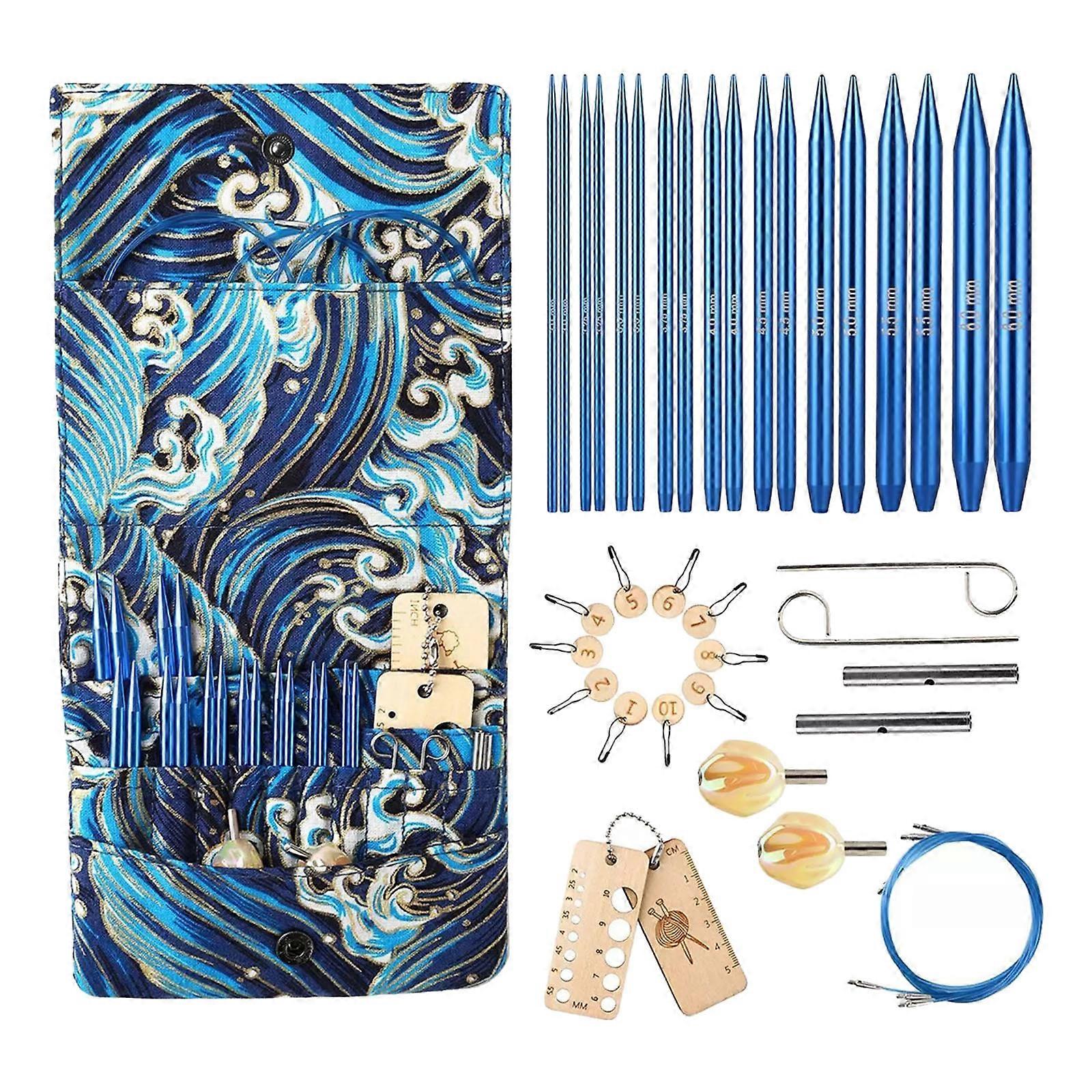 9Pair Interchangeable Circular Knitting Needle Portabe Knitting Set with Knitting Needle Gauge and Knitting Marker Charm Multicolor