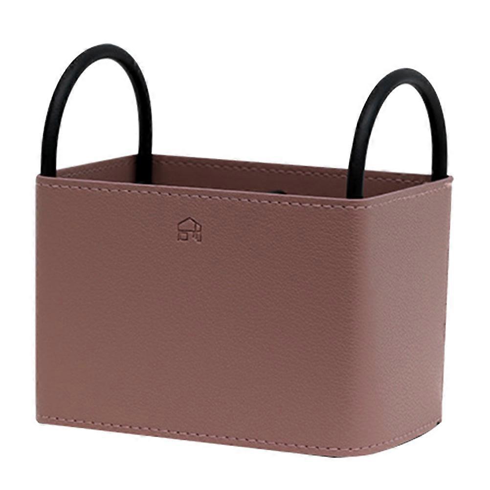 1pc Desktop Storage Basket Practical PU Brown Iron Case for Home Decoration and Organization
