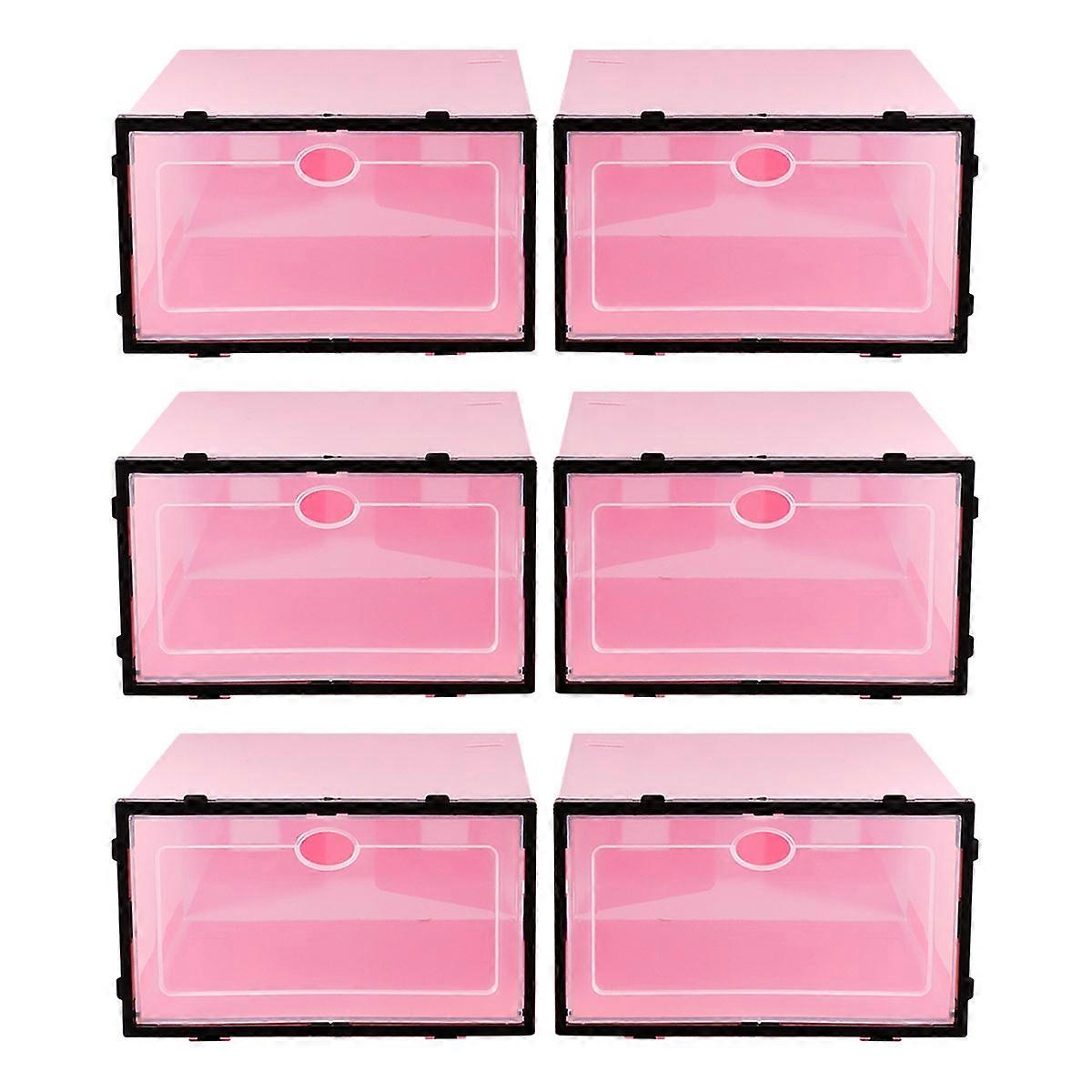 Pink Plastic Shoe Storage Box with Black Frame Clear Door for Easy Viewing Stackable and for Shoes Storage 6 Pieces