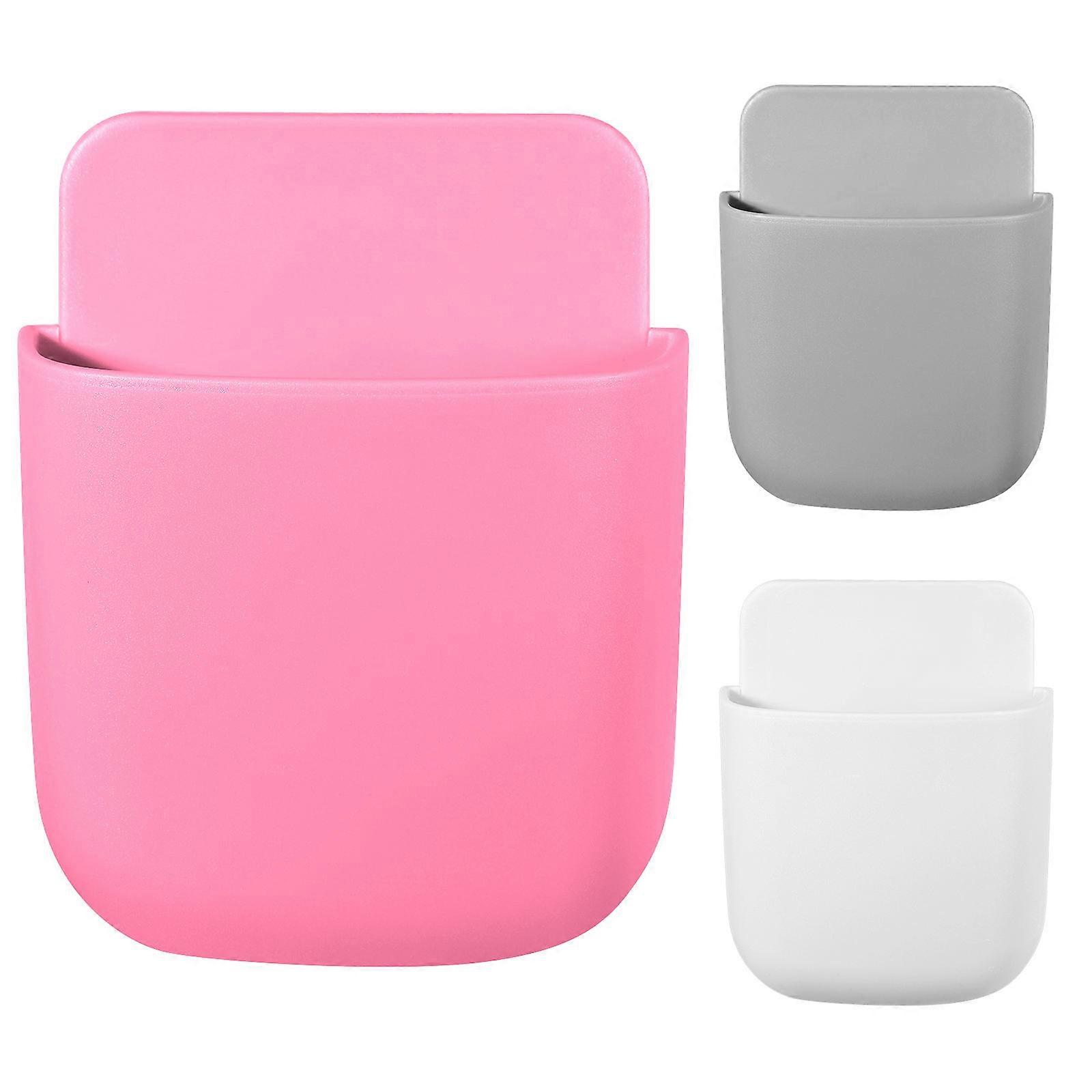 TOPBATHY 3pcs Wall Mounted Storage Box Multifunctional Phone Charging Rack Hanging Container White Pink Gray
